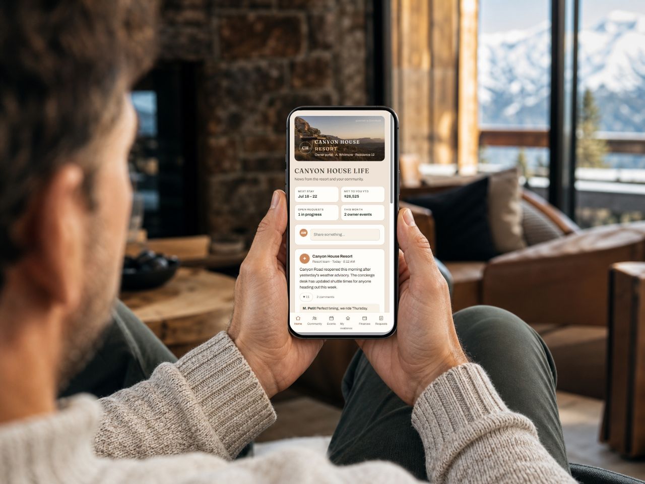 A property owner viewing the EvenBook Owner Portal on a smartphone